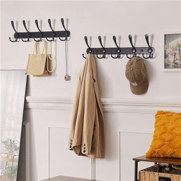 Coat Rack Wall Mounted - 5 Tri Hooks, Heavy Duty, Stainless Steel, Metal - Picture 13 of 14